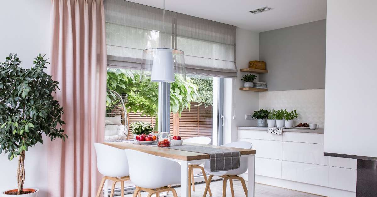 Chic Roman shades complementing the kitchen decor