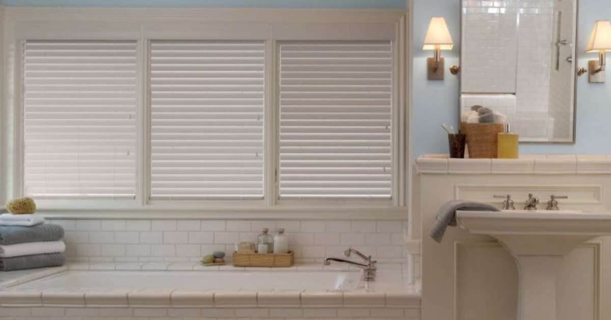 alta faux wood blinds in a bathroom